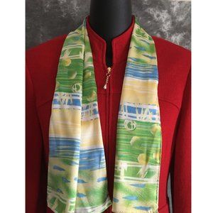 ST JOHN SILK GREEN BLUE YELLOW SCARF